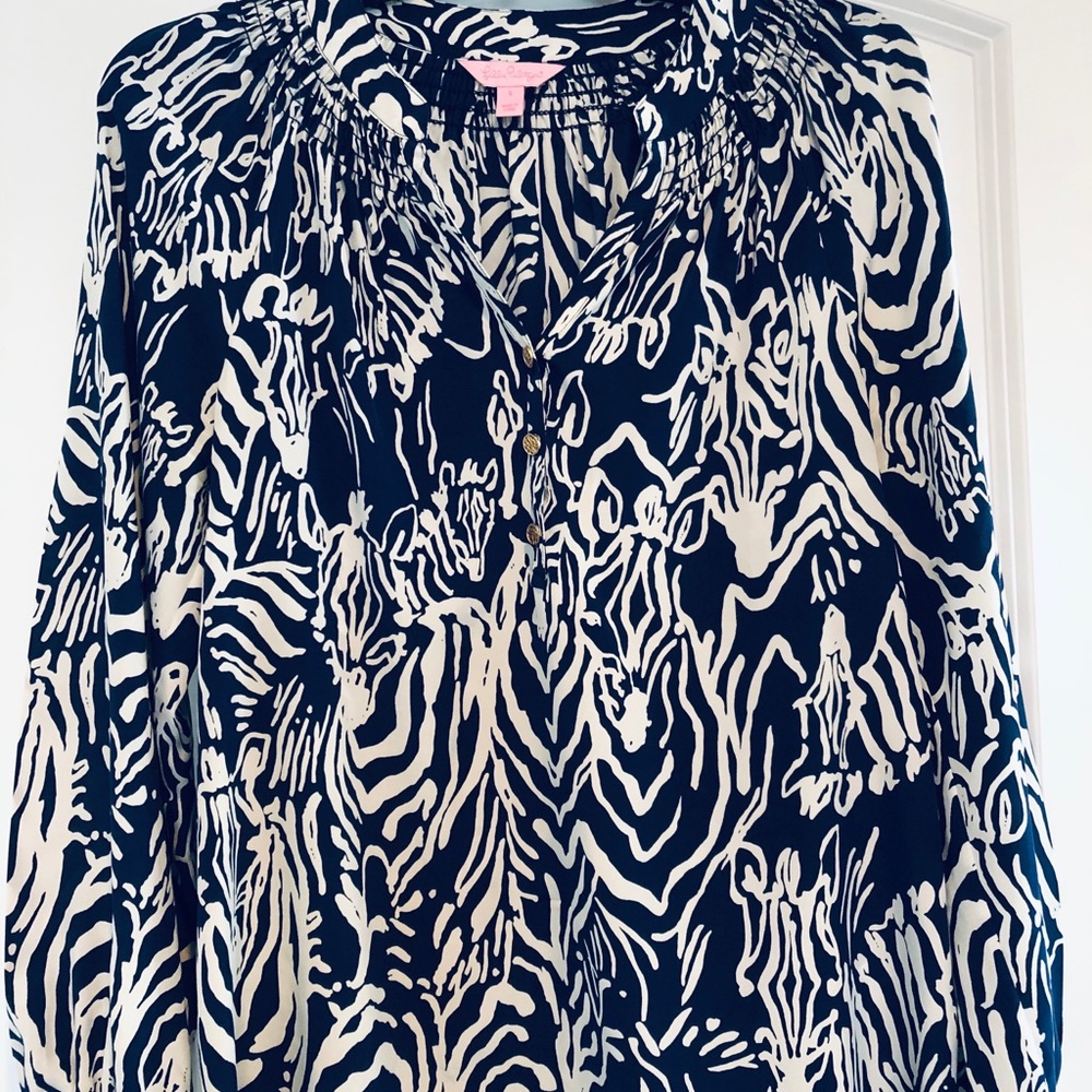 SOLD Lilly Pulitzer Elsa Navy Zebra Shirt Blouse